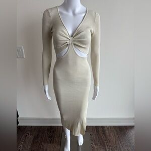 LILLY’S KLOSET Beige Sweater Bodycon Cutout Midi Dress